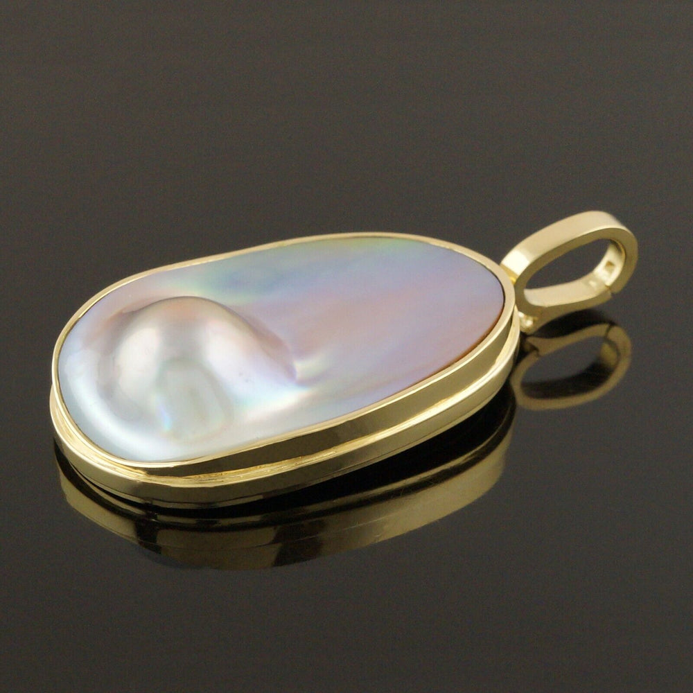 Large Solid 18K Yellow Gold, Mabe Pearl Enhancer State Pendant, Olde Towne Jewelers, Santa Rosa CA.