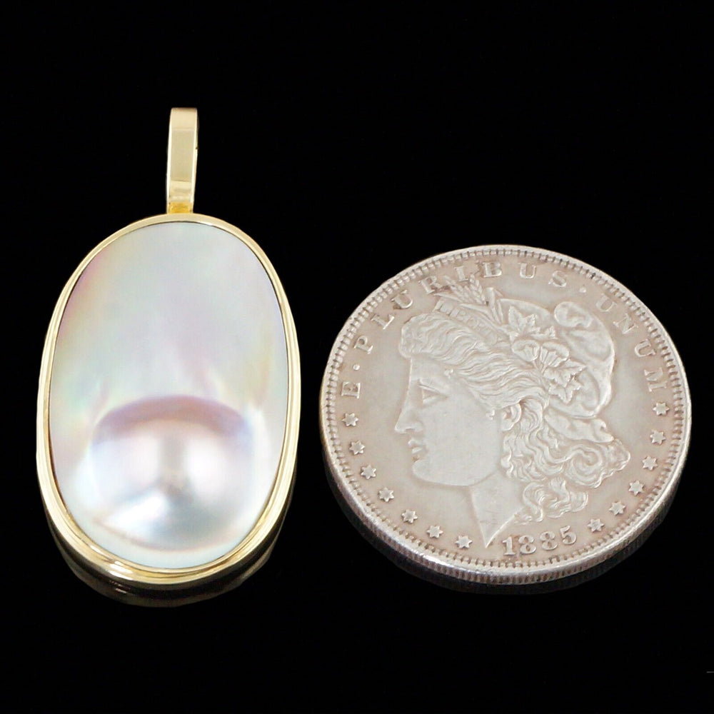 Large Solid 18K Yellow Gold, Mabe Pearl Enhancer State Pendant, Olde Towne Jewelers, Santa Rosa CA.