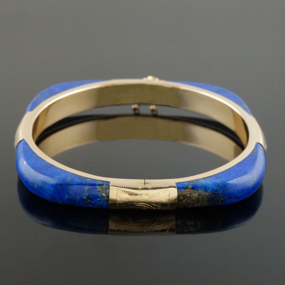 Vintage Solid 14K Yellow Gold & Lapis Lazuli 7" Hinged Estate Bangle Bracelet, Olde Towne Jewelers, Santa Rosa CA.