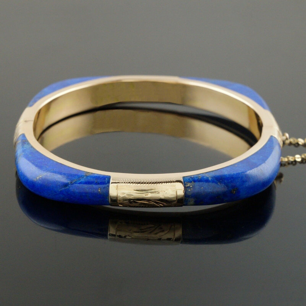 Vintage Solid 14K Yellow Gold & Lapis Lazuli 7" Hinged Estate Bangle Bracelet, Olde Towne Jewelers, Santa Rosa CA.