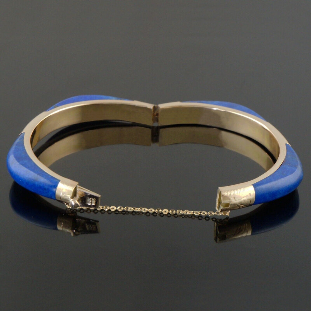 Vintage Solid 14K Yellow Gold & Lapis Lazuli 7" Hinged Estate Bangle Bracelet, Olde Towne Jewelers, Santa Rosa CA.