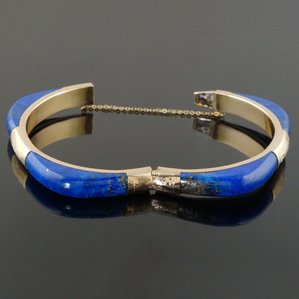 Vintage Solid 14K Yellow Gold & Lapis Lazuli 7" Hinged Estate Bangle Bracelet, Olde Towne Jewelers, Santa Rosa CA.