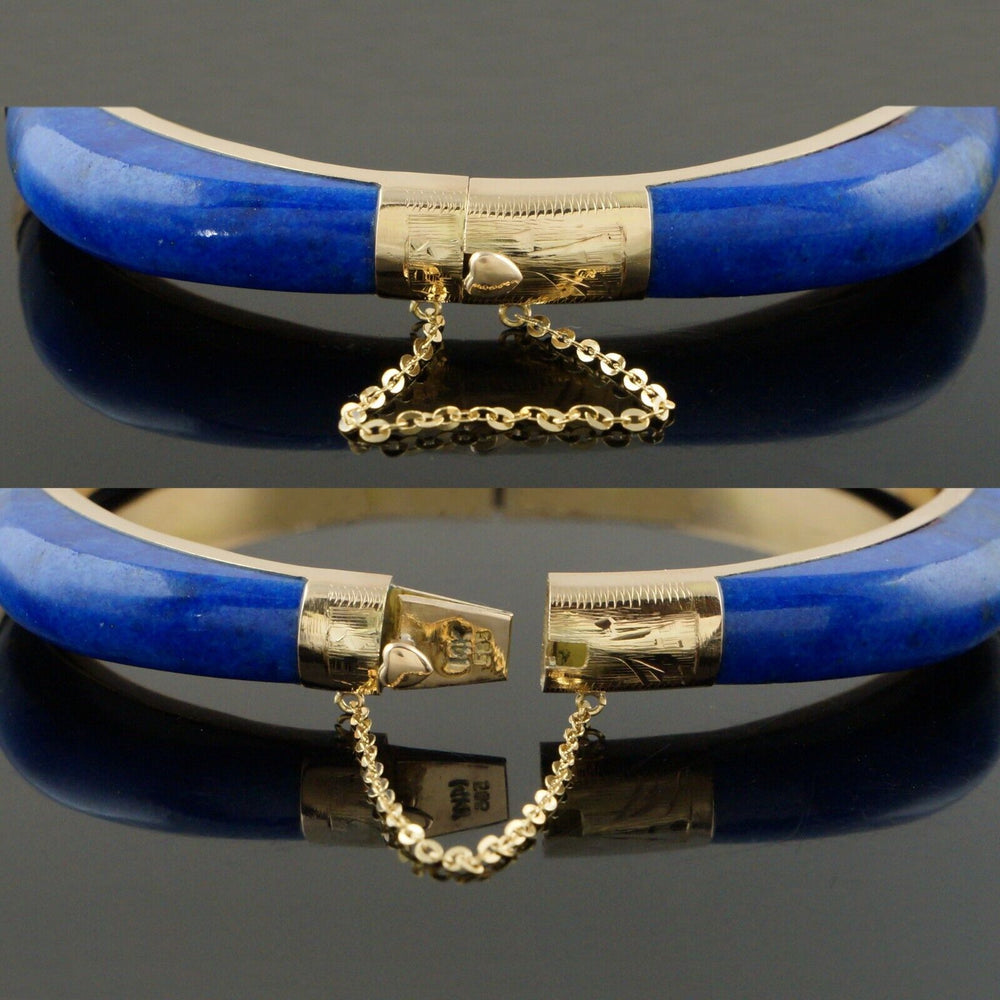 Vintage Solid 14K Yellow Gold & Lapis Lazuli 7" Hinged Estate Bangle Bracelet, Olde Towne Jewelers, Santa Rosa CA.