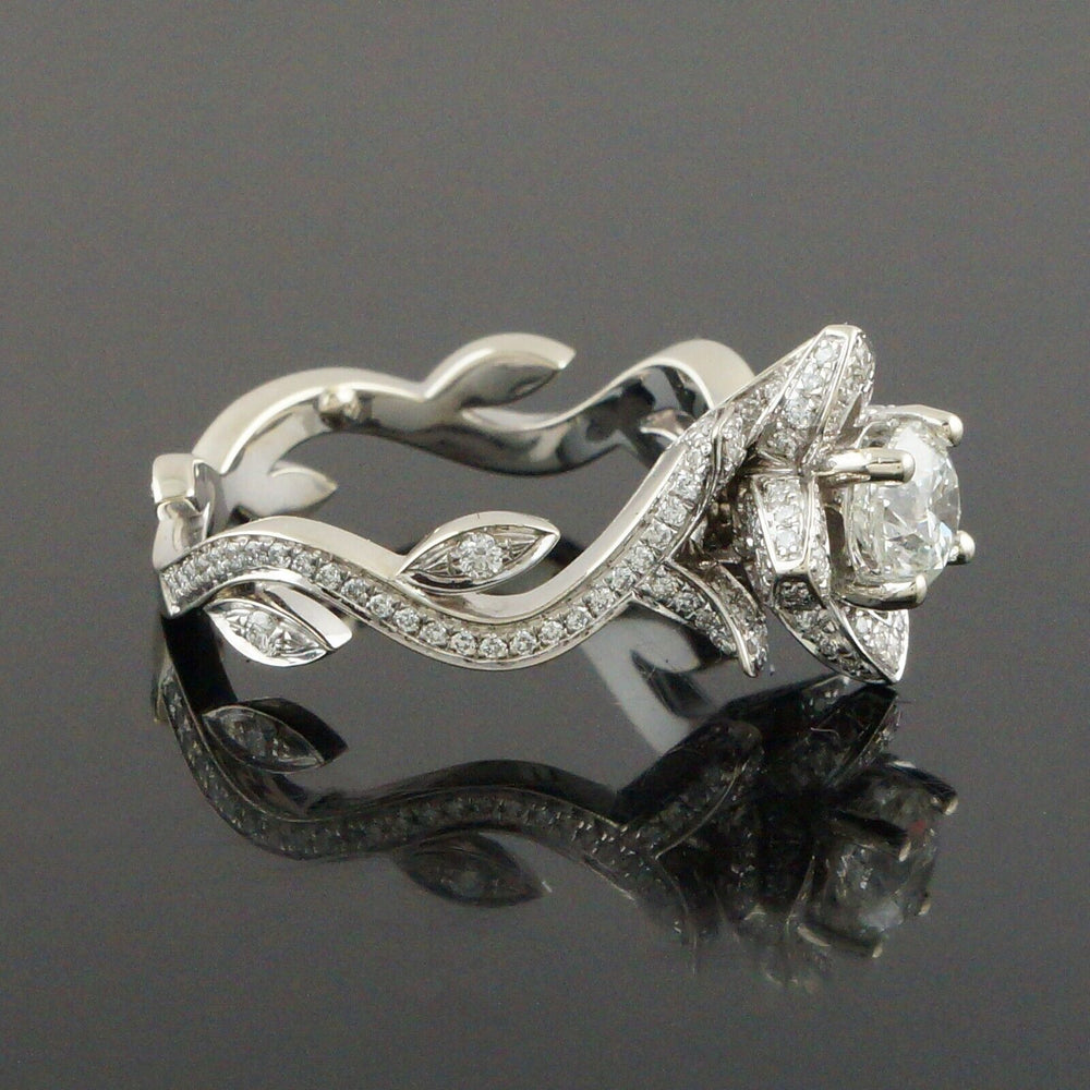 Solid 14K White Gold & Diamond Floral Vine Engagement, Wedding, Anniversary Ring