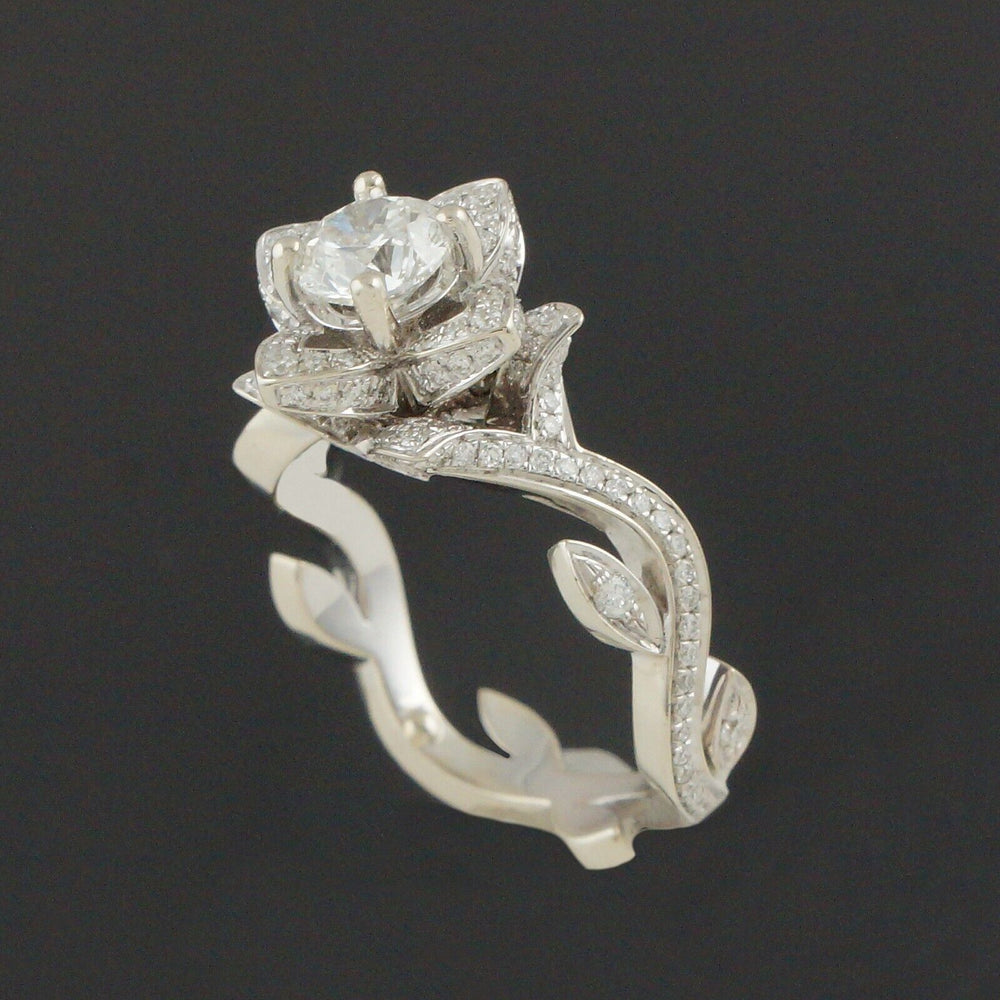 Solid 14K White Gold & Diamond Floral Vine Engagement, Wedding, Anniversary Ring, Olde Towne Jewelers, Santa Rosa CA.