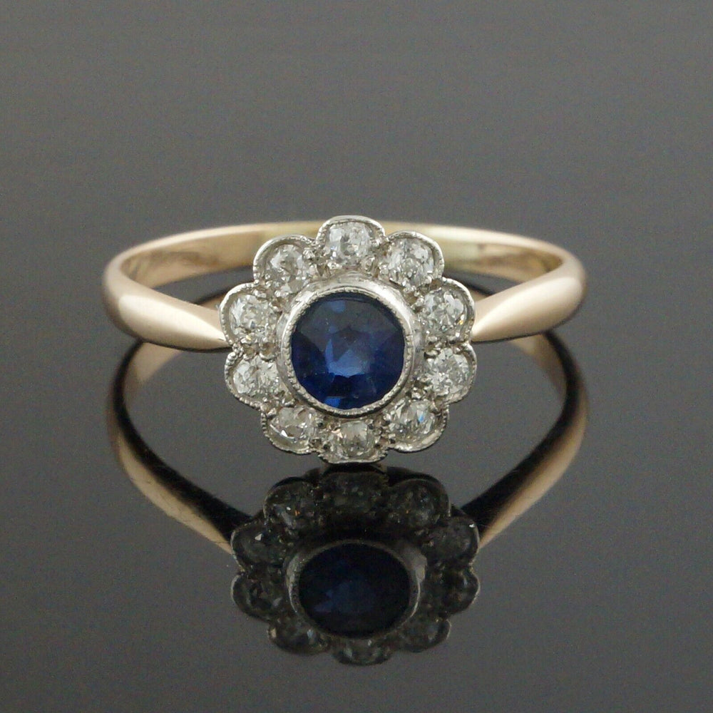 2Tone Solid 14K Gold, .60 Ct Sapphire & .20 CTW OMC Diamond Halo Engagement Ring