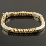 Modernist Solid 14K Yellow Gold Popcorn Chain & Curved Link 8" Estate Bracelet