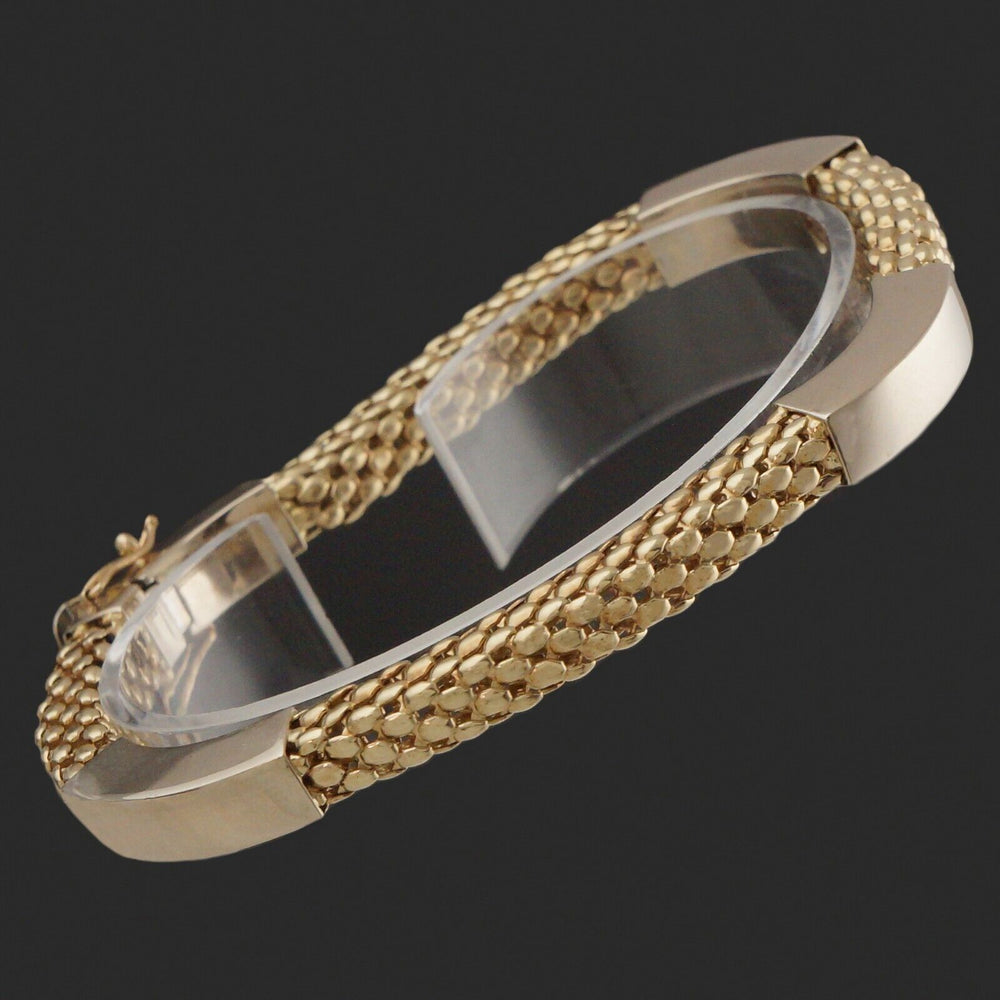 Modernist Solid 14K Yellow Gold Popcorn Chain & Curved Link 8" Estate Bracelet, Olde Towne Jewelers, Santa Rosa CA.