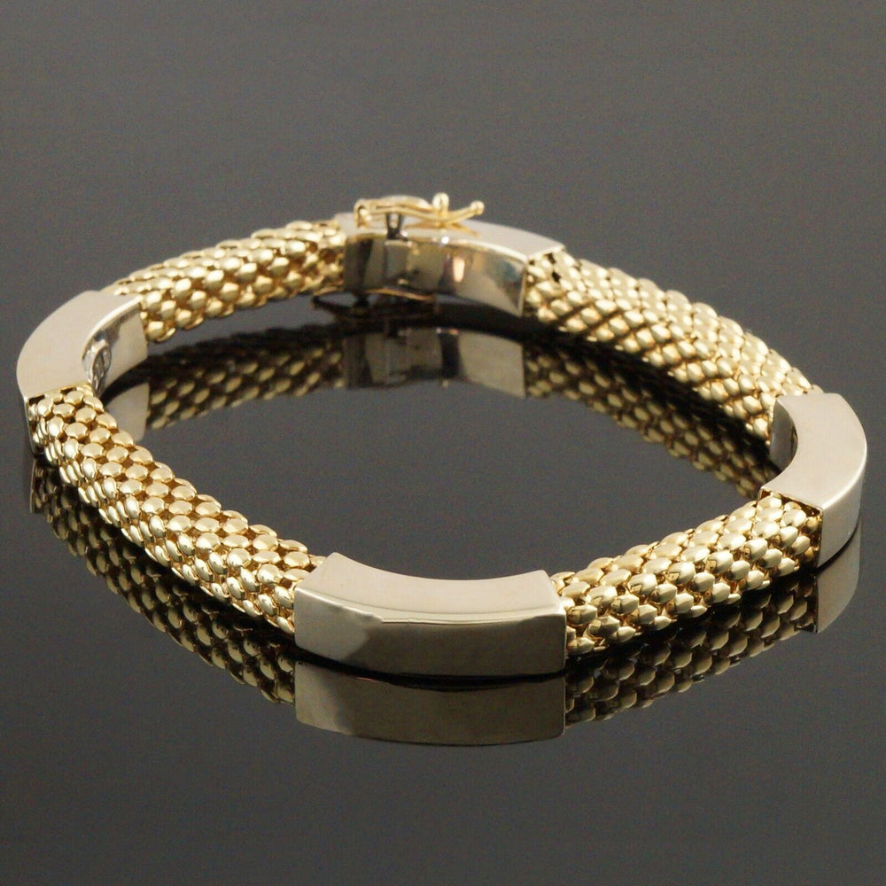 Modernist Solid 14K Yellow Gold Popcorn Chain & Curved Link 8" Estate Bracelet, Olde Towne Jewelers, Santa Rosa CA.