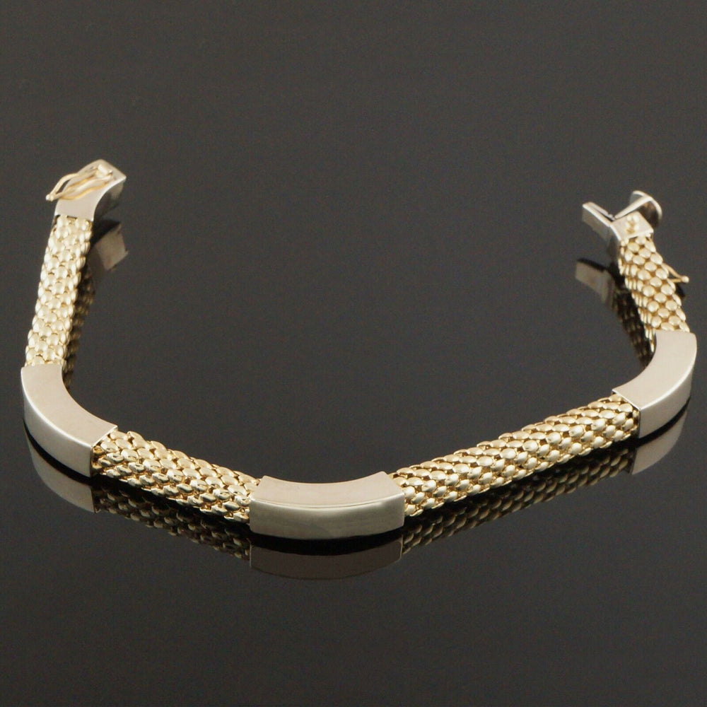 Modernist Solid 14K Yellow Gold Popcorn Chain & Curved Link 8" Estate Bracelet, Olde Towne Jewelers, Santa Rosa CA.