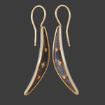 Lika Behar Modern Solid 24K Gold, Sterling & Diamond Leaf Drop Dangle Earrings, Olde Towne Jewelers Santa Rosa CA.