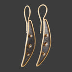 Lika Behar Modern Solid 24K Gold, Sterling & Diamond Leaf Drop Dangle Earrings, Olde Towne Jewelers Santa Rosa CA.