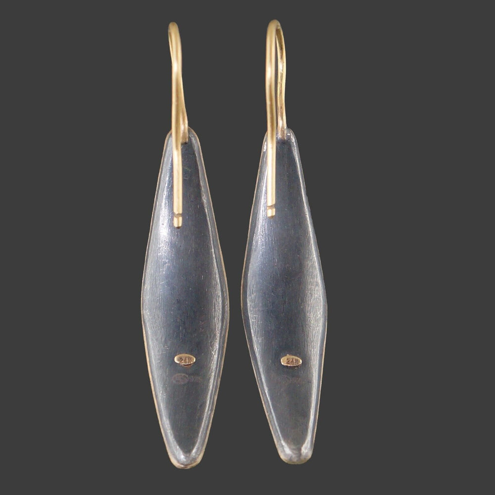 Lika Behar Modern Solid 24K Gold, Sterling & Diamond Leaf Drop Dangle Earrings, Olde Towne Jewelers Santa Rosa CA.