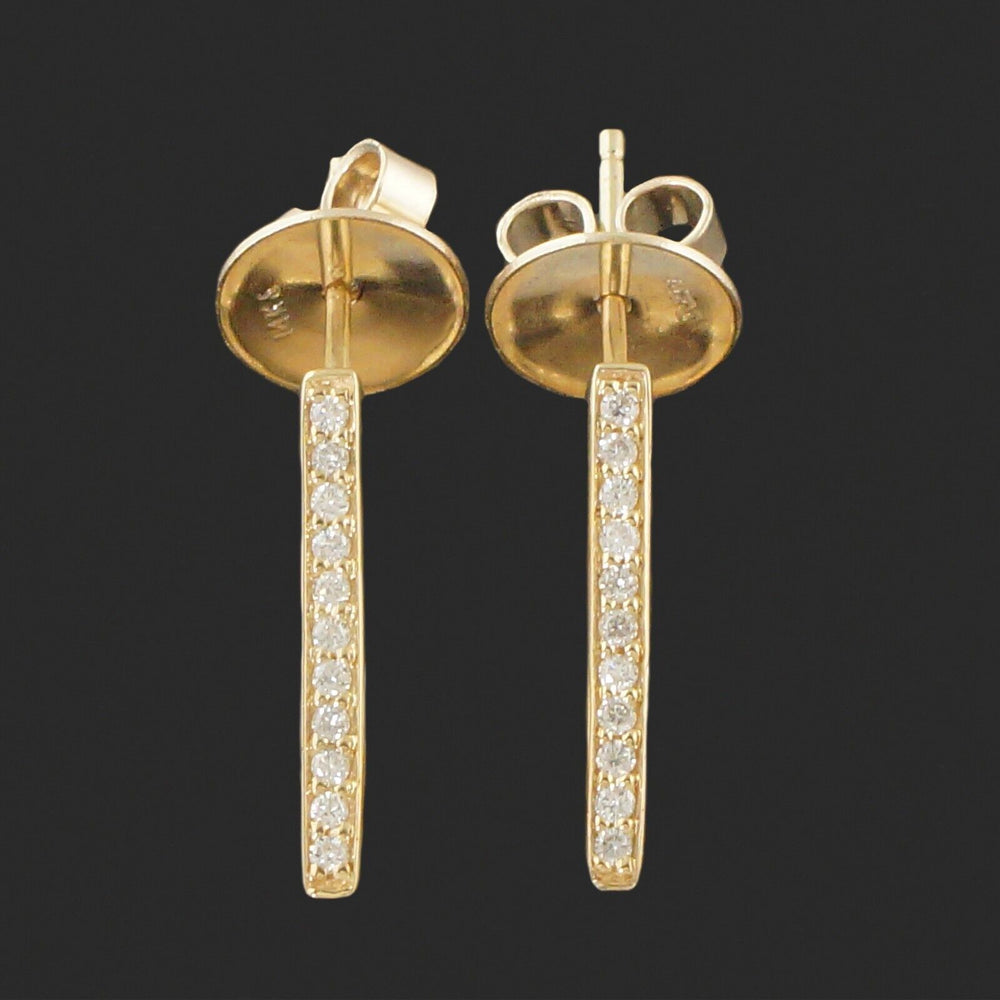 Lynn Ban Modernist Geometric Solid 14K Yellow Gold Pave Diamond Estate Earrings, Olde Towne Jewelers, Santa Rosa CA.