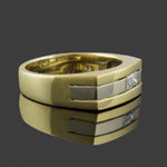 Modernist 2 Tone Solid 18K Gold Baguette Diamond Wedding Band, Anniversary Ring