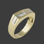 Modernist 2 Tone Solid 18K Gold Baguette Diamond Wedding Band, Anniversary Ring, Olde Towne Jewelers, Santa Rosa CA.