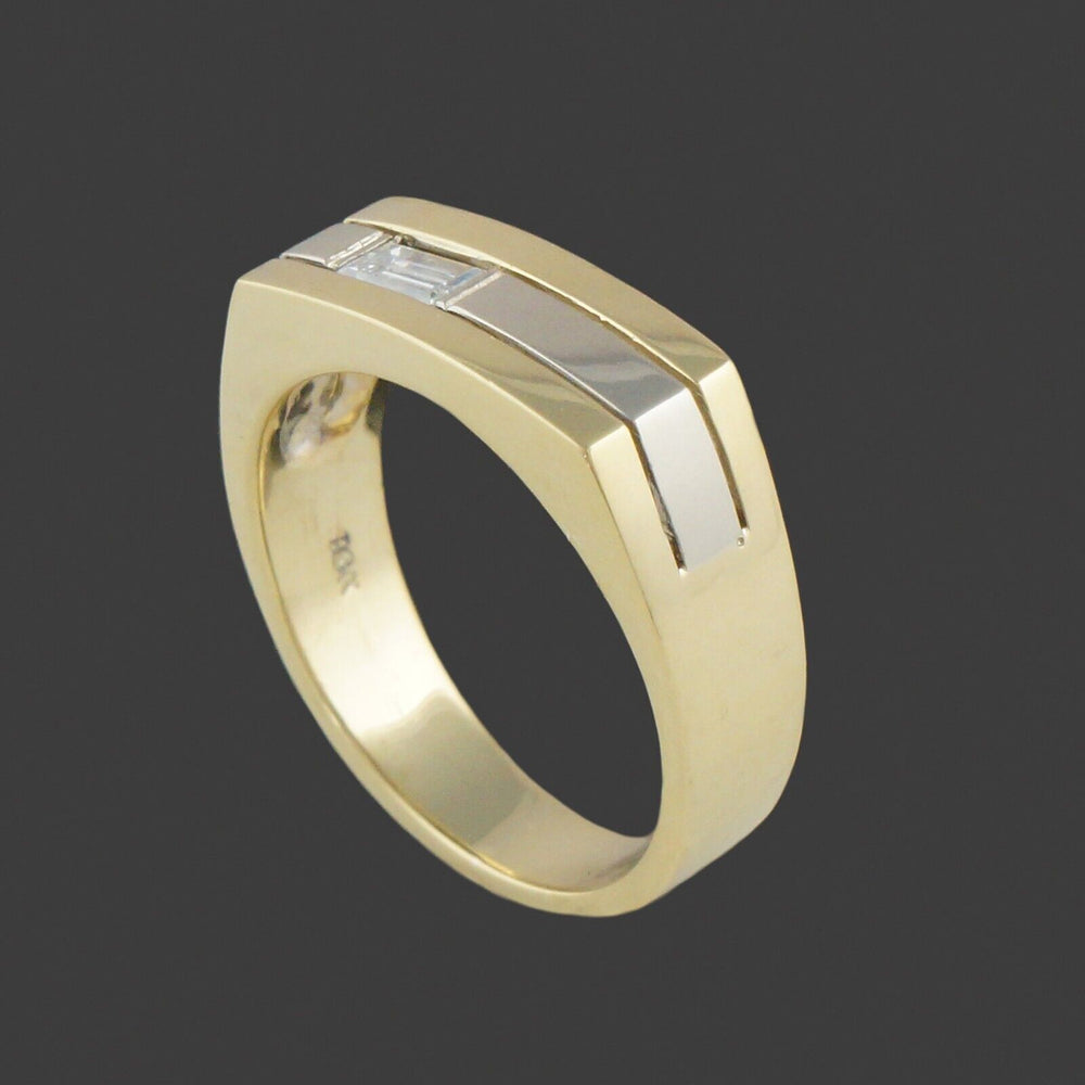 Modernist 2 Tone Solid 18K Gold Baguette Diamond Wedding Band, Anniversary Ring, Olde Towne Jewelers, Santa Rosa CA.