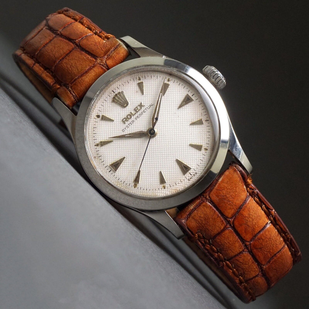 Stunning 1954 Rolex 6332 Stainless Steel Mans Watch Original Waffle Dial Amazing