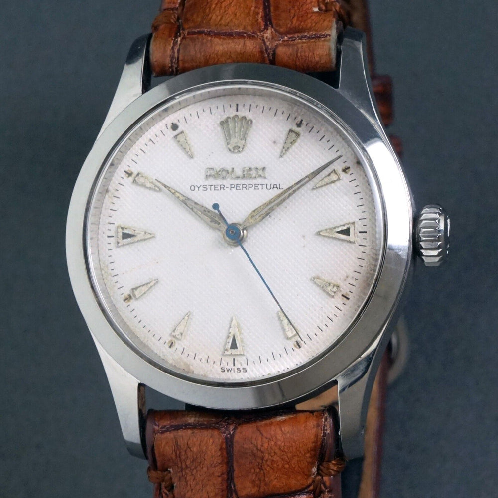 Stunning 1954 Rolex 6332 Stainless Steel Mans Watch Original Waffle Dial Amazing, Olde Towne Jewelers, Santa Rosa CA.