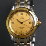 Stunning Omega 196.1501 Seamaster  18K Gold & Steel Quartz 36mm Bracelet Watch, Olde Towne Jewelers, Santa Rosa CA.