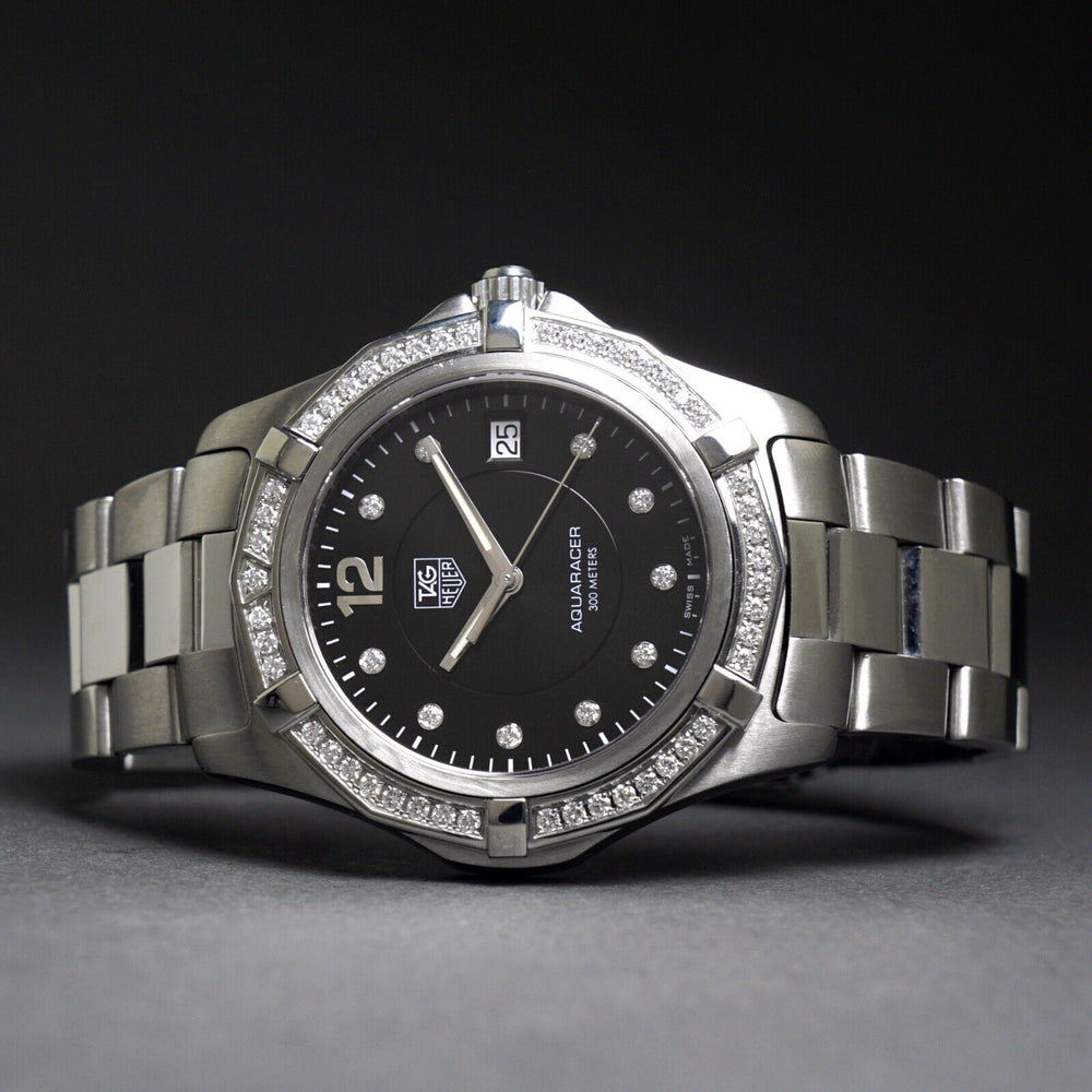 Stunning Tag Heuer WAF111D Aquaracer Steel & Diamond Man's Watch Box & Papers, Olde Towne Jewelers, Santa Rosa CA.