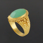 Solid 22K Yellow Gold Oval Green Jade Cabochon Engraved Floral Motif Estate Ring, Olde Towne Jewelers, Santa Rosa CA.