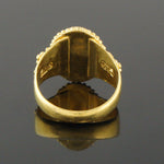 Solid 22K Yellow Gold Oval Green Jade Cabochon Engraved Floral Motif Estate Ring, Olde Towne Jewelers, Santa Rosa CA.