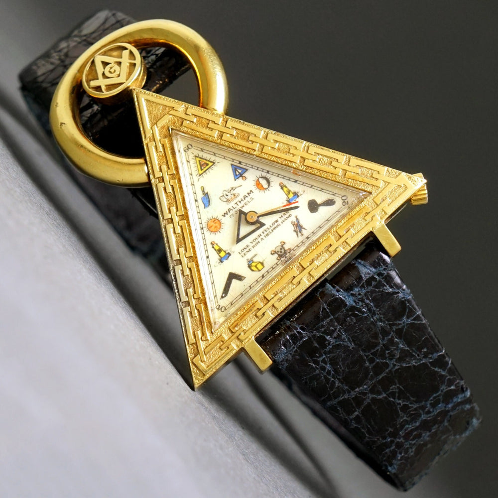 Stunning Vintage Waltham Freemason Masonic Yellow Gold Tone Man's Watch