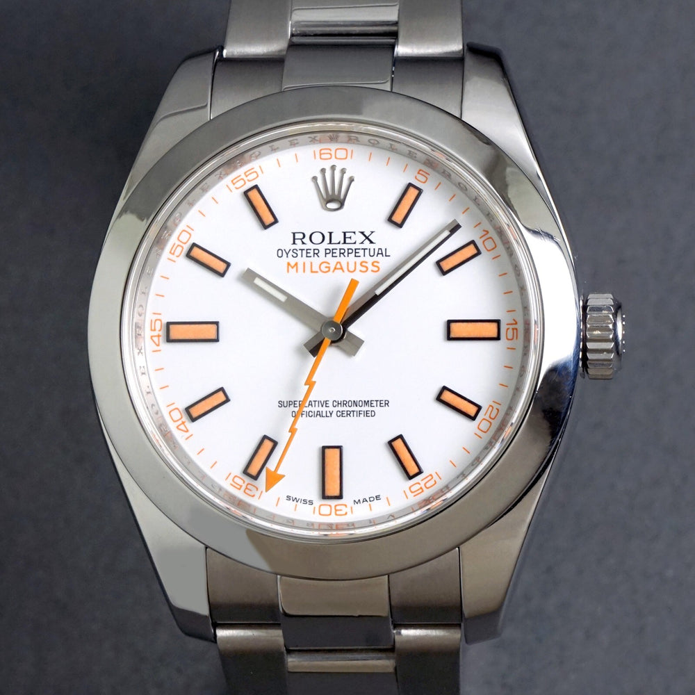 Stunning Rolex 116400 Milgauss Stainless Steel 40mm White Dial Watch MINT COND! Olde Towne Jewelers, Santa Rosa CA.