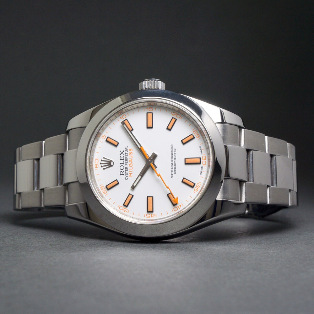 Stunning Rolex 116400 Milgauss Stainless Steel 40mm White Dial Watch MINT COND! Olde Towne Jewelers, Santa Rosa CA.