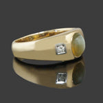Solid 14K Gold, Platinum Cats Eye Chrysoberyl Cabochon & Diamond Cigar Band Ring, Olde Towne Jewelers, Santa Rosa CA.
