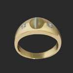 Solid 14K Gold, Platinum Cats Eye Chrysoberyl Cabochon & Diamond Cigar Band Ring, Olde Towne Jewelers, Santa Rosa CA.