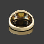 Solid 14K Gold, Platinum Cats Eye Chrysoberyl Cabochon & Diamond Cigar Band Ring, Olde Towne Jewelers, Santa Rosa CA.