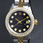 Stunning 1987 Rolex 69173 Datejust 18K/SS Black Diamond Dial & Bezel Watch XLNT! Olde Towne Jewelers, Santa Rosa CA.