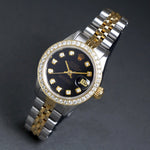 Stunning 1987 Rolex 69173 Datejust 18K/SS Black Diamond Dial & Bezel Watch XLNT! Olde Towne Jewelers, Santa Rosa CA.