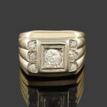 Art Deco Two Tone Solid 14K Gold & Diamond Man's Cigar Wedding Ring, Olde Towne Jewelers, Santa Rosa CA.