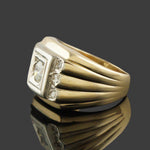 Art Deco Two Tone Solid 14K Gold & Diamond Man's Cigar Wedding Ring, Olde Towne Jewelers, Santa Rosa CA.