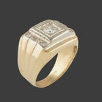 Art Deco Two Tone Solid 14K Gold & Diamond Man's Cigar Wedding Ring, Olde Towne Jewelers, Santa Rosa CA.