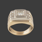 Art Deco Two Tone Solid 14K Gold & Diamond Man's Cigar Wedding Ring, Olde Towne Jewelers, Santa Rosa CA.