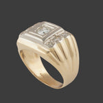 Art Deco Two Tone Solid 14K Gold & Diamond Man's Cigar Wedding Ring, Olde Towne Jewelers, Santa Rosa CA.