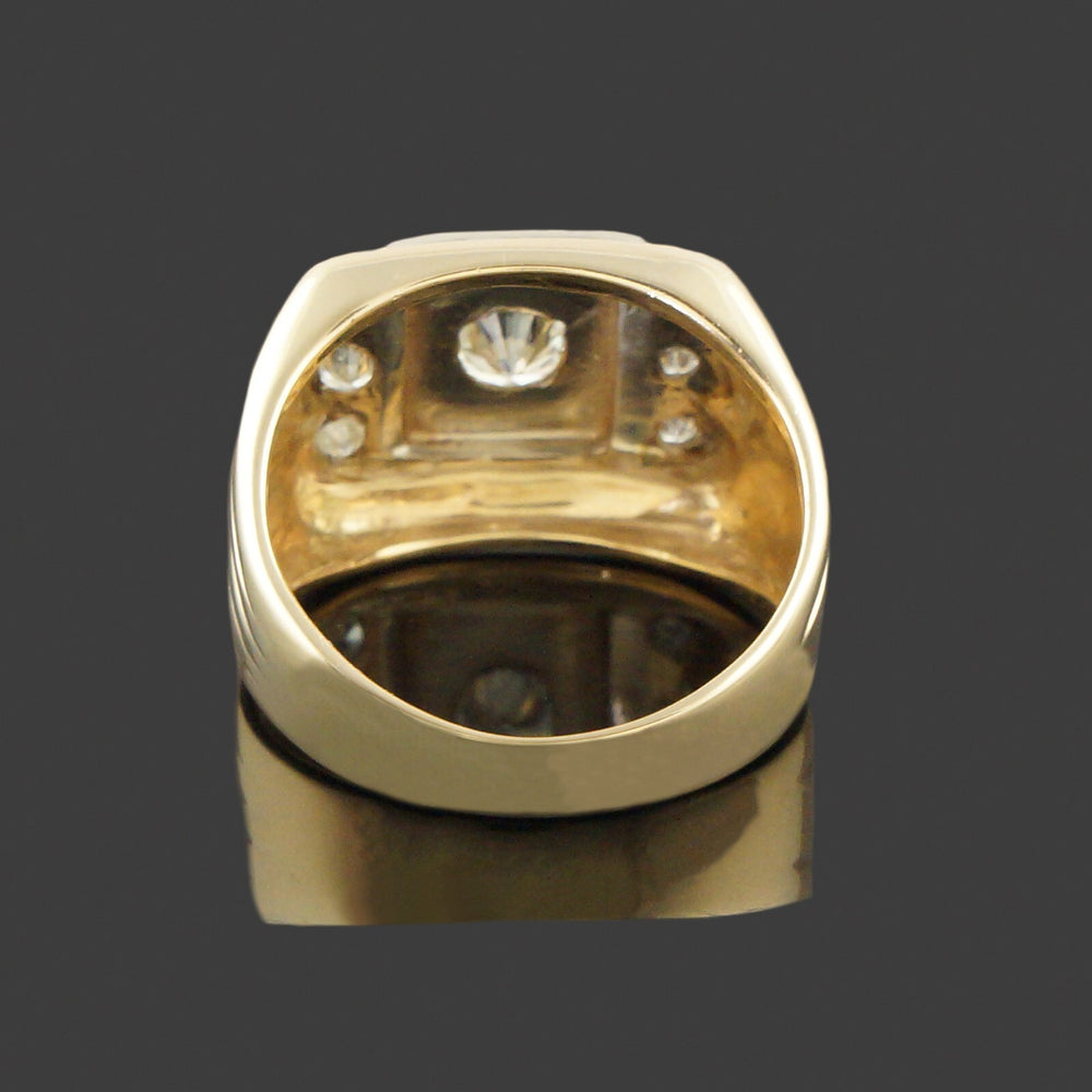 Art Deco Two Tone Solid 14K Gold & Diamond Man's Cigar Wedding Ring, Olde Towne Jewelers, Santa Rosa CA.