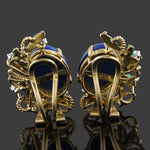 Unique Solid 18K Yellow Gold Twisted Rope, Lapis, Turquoise & Diamond Earrings, Olde Towne Jewelers, Santa Rosa CA.