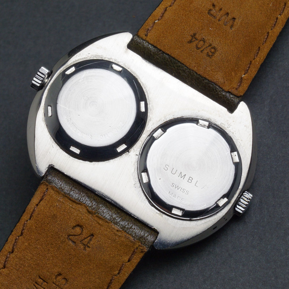 Stunning Gala Double Automatic Two Time Zone Stainless Steel Watch Arabic Date, Olde Towne Jewelers, Santa Rosa CA.