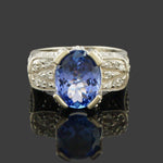 Art Deco Style Solid 14K White Gold, 3.86 Ct Tanzanite & .48 CTW Diamond Ring