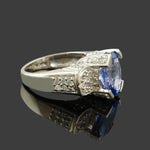 Art Deco Style Solid 14K White Gold, 3.86 Ct Tanzanite & .48 CTW Diamond Ring, Olde Towne Jewelers, Santa Rosa CA.