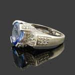 Art Deco Style Solid 14K White Gold, 3.86 Ct Tanzanite & .48 CTW Diamond Ring, Olde Towne Jewelers, Santa Rosa CA.