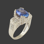 Art Deco Style Solid 14K White Gold, 3.86 Ct Tanzanite & .48 CTW Diamond Ring, Olde Towne Jewelers, Santa Rosa CA.