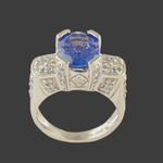 Art Deco Style Solid 14K White Gold, 3.86 Ct Tanzanite & .48 CTW Diamond Ring, Olde Towne Jewelers, Santa Rosa CA.