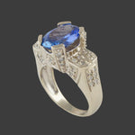 Art Deco Style Solid 14K White Gold, 3.86 Ct Tanzanite & .48 CTW Diamond Ring, Olde Towne Jewelers, Santa Rosa CA.