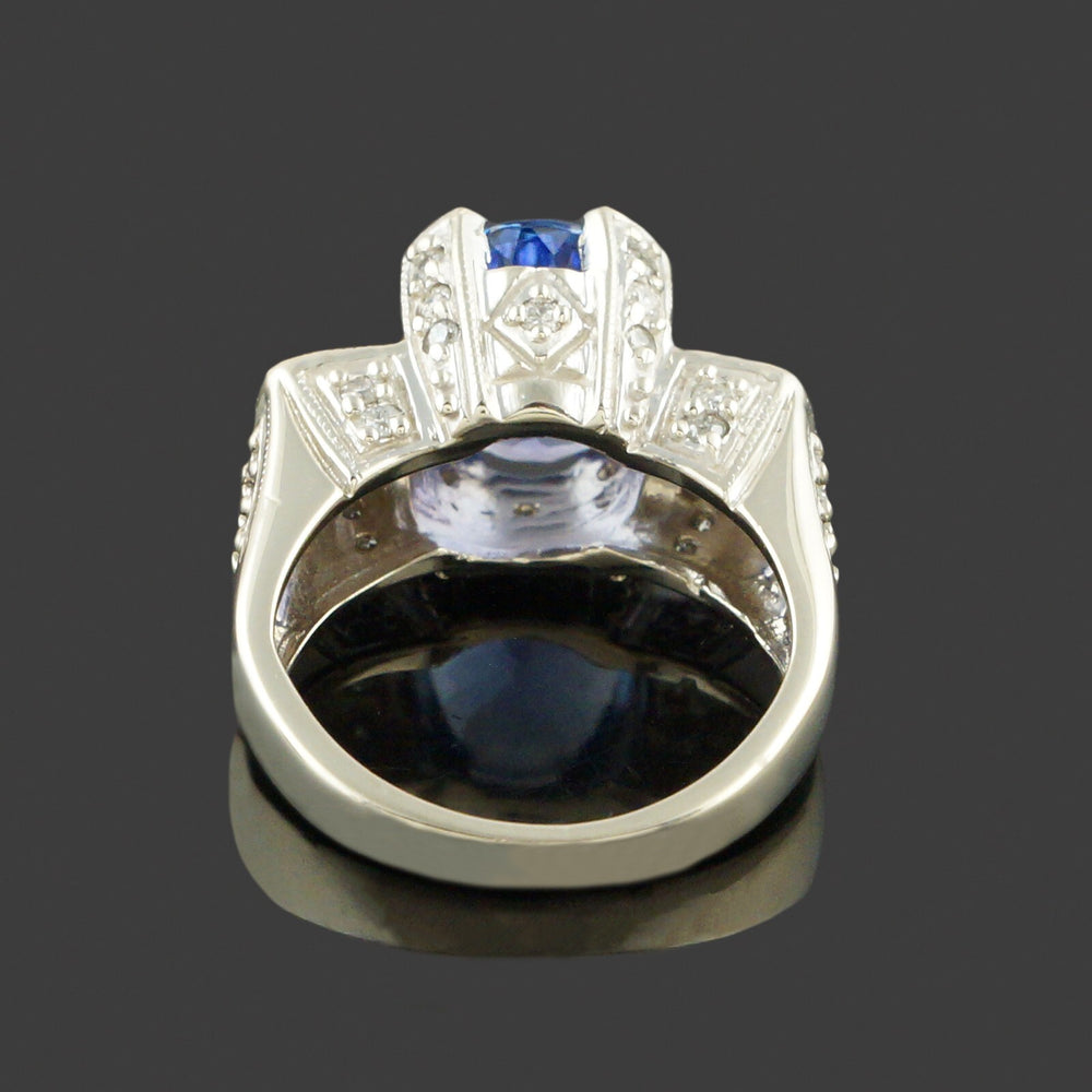 Art Deco Style Solid 14K White Gold, 3.86 Ct Tanzanite & .48 CTW Diamond Ring, Olde Towne Jewelers, Santa Rosa CA.
